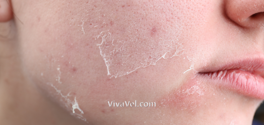 Close-up of flaky dry skin caused by winter weather